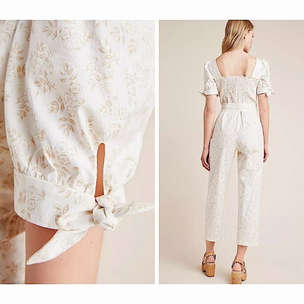 Gal Meets Glam Iris Jumpsuit Size 14 Straight Cropped White Floral Preppy Party - Picture 11 of 16